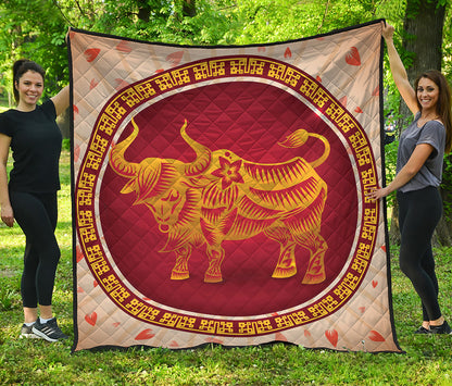 Chinese Ox Zodiac Sign Print Quilt