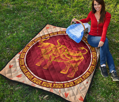 Chinese Ox Zodiac Sign Print Quilt