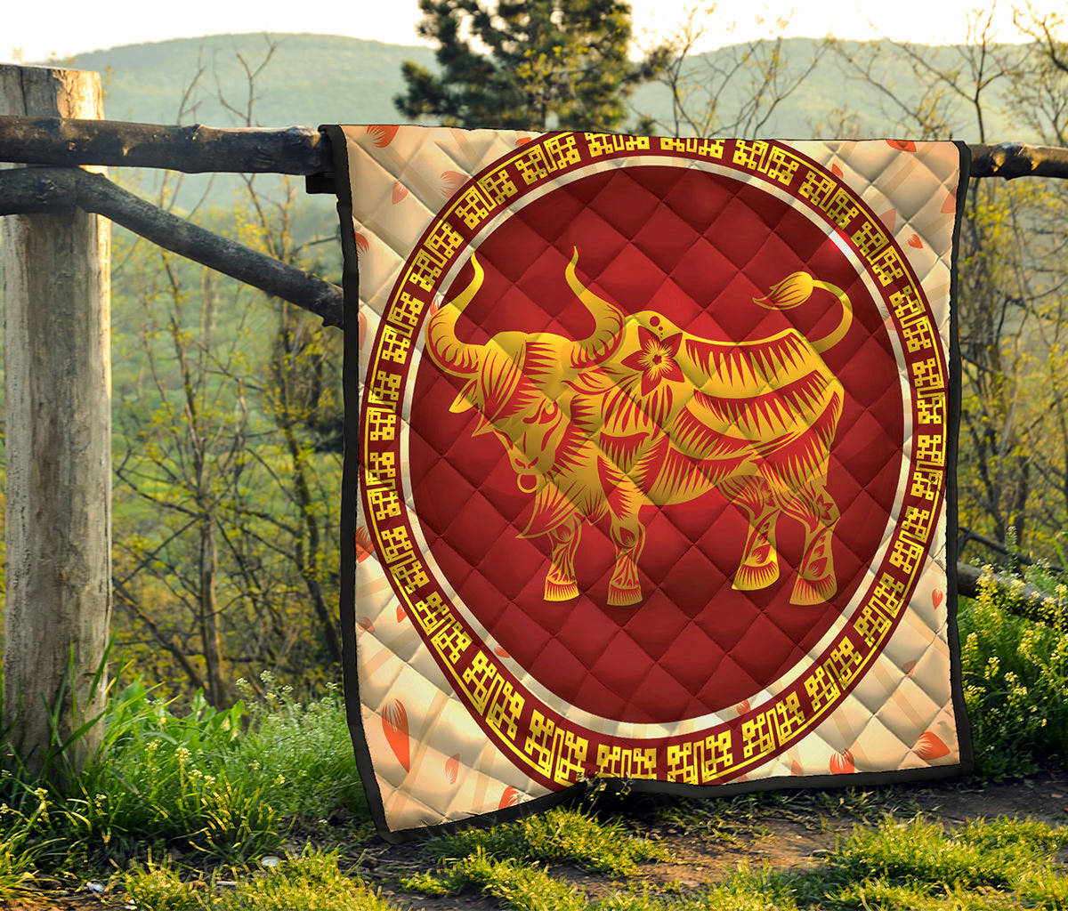Chinese Ox Zodiac Sign Print Quilt
