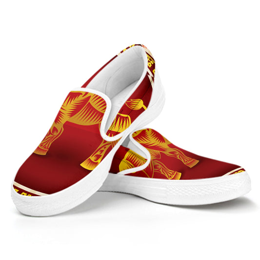 Chinese Ox Zodiac Sign Print White Slip On Shoes