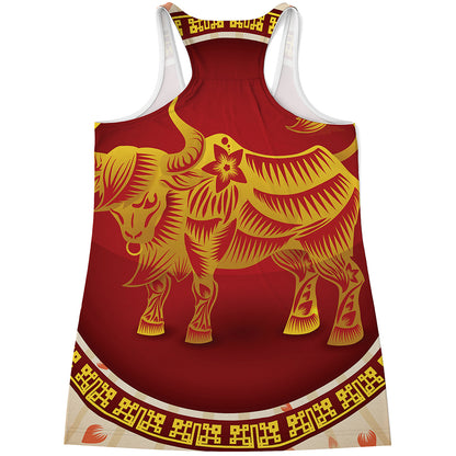 Chinese Ox Zodiac Sign Print Women's Racerback Tank Top
