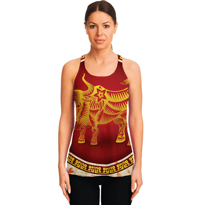 Chinese Ox Zodiac Sign Print Women's Racerback Tank Top