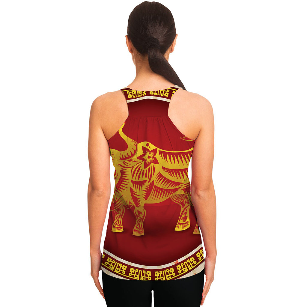 Chinese Ox Zodiac Sign Print Women's Racerback Tank Top