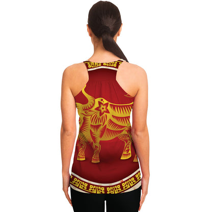 Chinese Ox Zodiac Sign Print Women's Racerback Tank Top