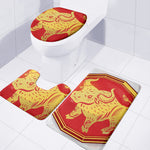 Chinese Ox Zodiac Symbol Print 3 Piece Bath Mat Set