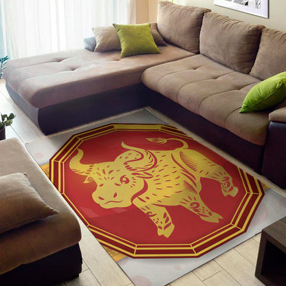 Chinese Ox Zodiac Symbol Print Area Rug