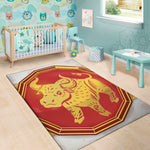 Chinese Ox Zodiac Symbol Print Area Rug