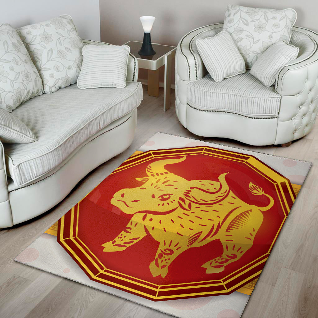 Chinese Ox Zodiac Symbol Print Area Rug
