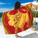 Chinese Ox Zodiac Symbol Print Beach Sarong Wrap
