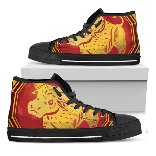 Chinese Ox Zodiac Symbol Print Black High Top Shoes