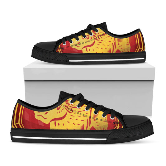 Chinese Ox Zodiac Symbol Print Black Low Top Shoes 