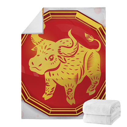 Chinese Ox Zodiac Symbol Print Blanket