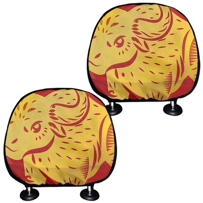 Chinese Ox Zodiac Symbol Print Car Headrest Covers