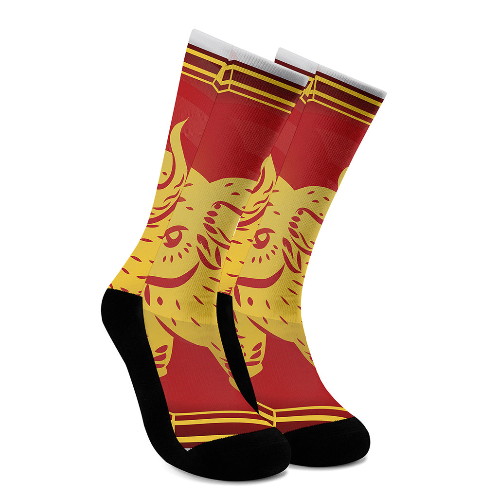 Chinese Ox Zodiac Symbol Print Crew Socks