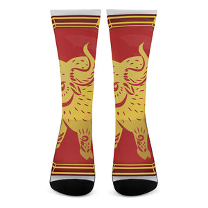 Chinese Ox Zodiac Symbol Print Crew Socks