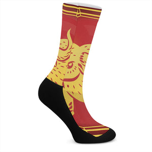 Chinese Ox Zodiac Symbol Print Crew Socks