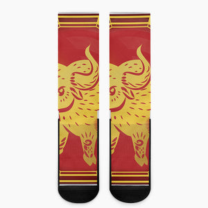 Chinese Ox Zodiac Symbol Print Crew Socks