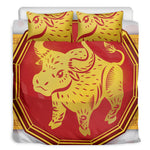 Chinese Ox Zodiac Symbol Print Duvet Cover Bedding Set