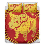 Chinese Ox Zodiac Symbol Print Duvet Cover Bedding Set