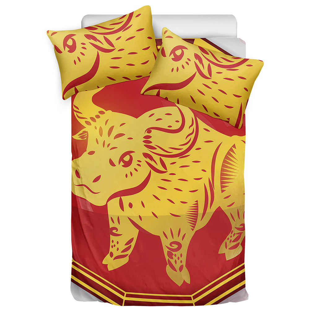 Chinese Ox Zodiac Symbol Print Duvet Cover Bedding Set