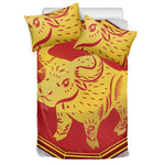 Chinese Ox Zodiac Symbol Print Duvet Cover Bedding Set