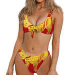 Chinese Ox Zodiac Symbol Print Front Bow Tie Bikini