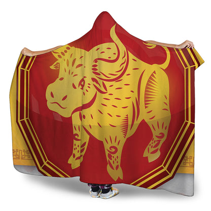 Chinese Ox Zodiac Symbol Print Hooded Blanket