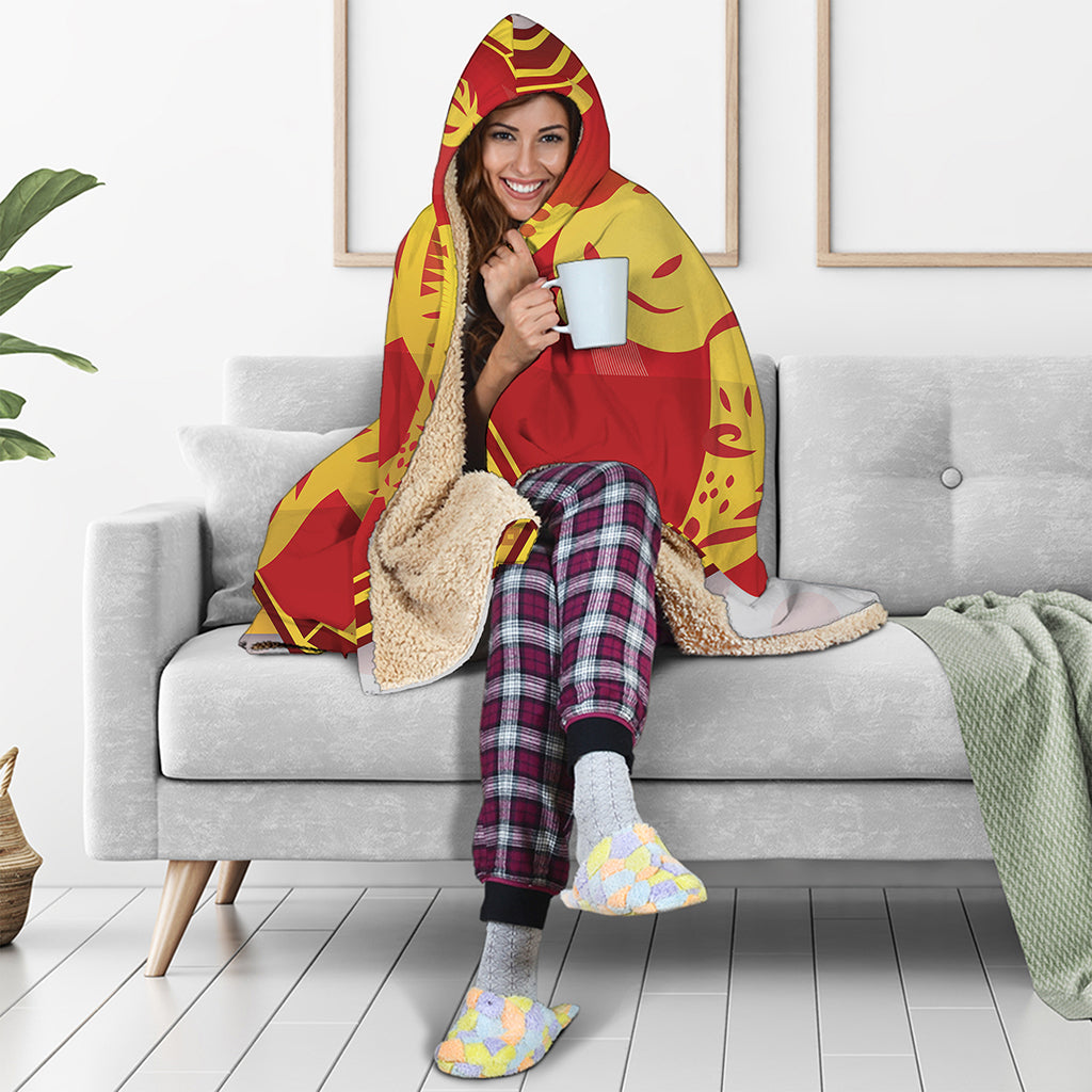 Chinese Ox Zodiac Symbol Print Hooded Blanket
