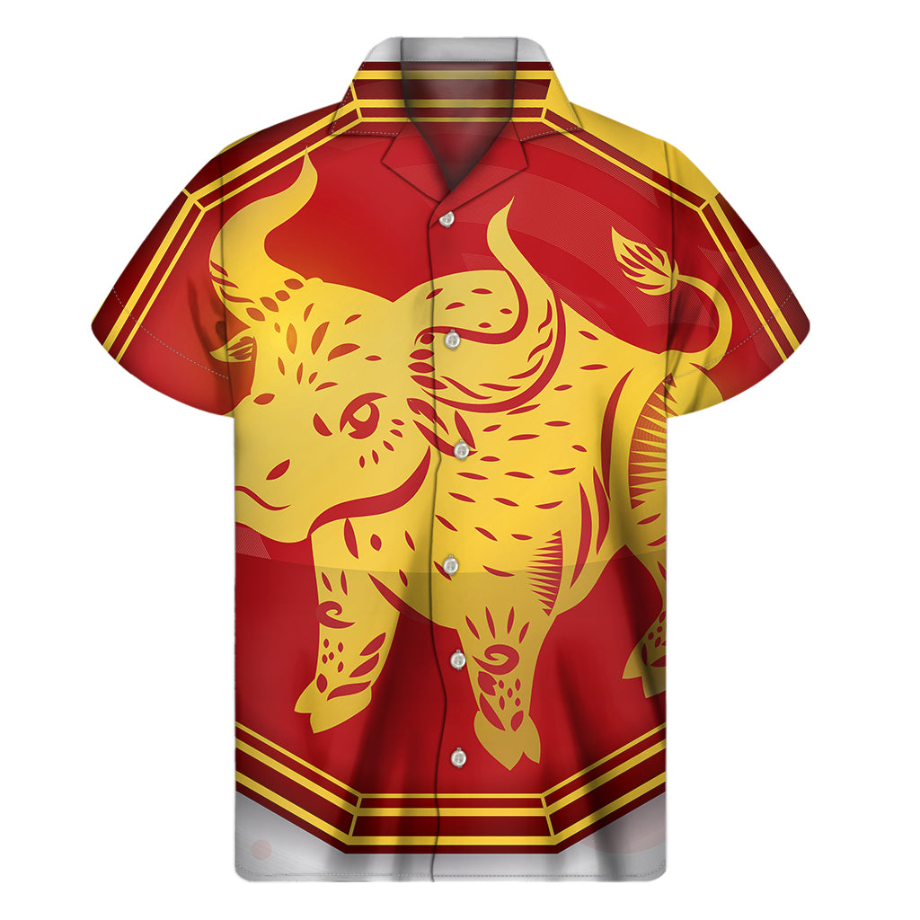 Chinese Ox Zodiac Symbol Print Men's Short Sleeve Shirt