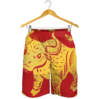 Chinese Ox Zodiac Symbol Print Men's Shorts