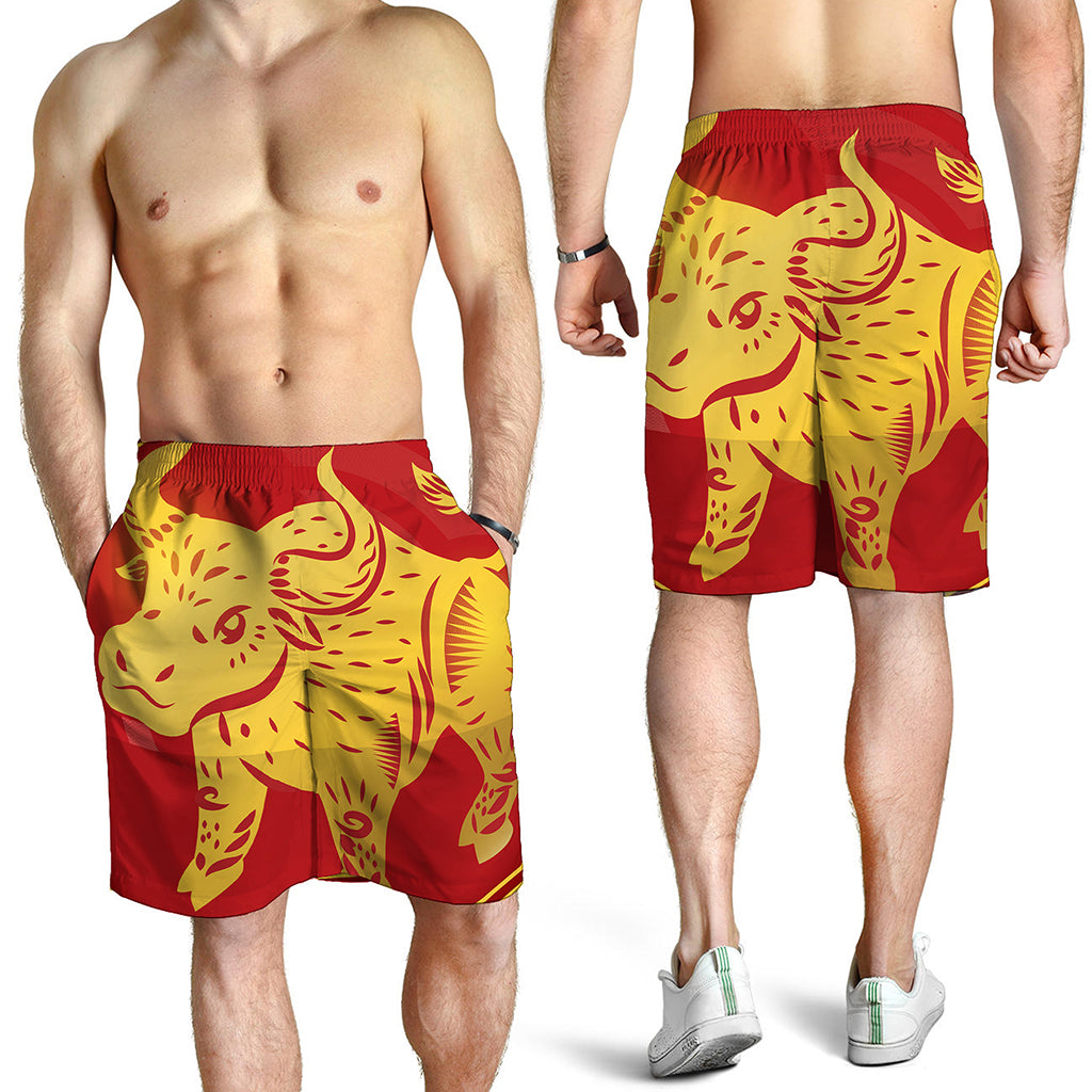 Chinese Ox Zodiac Symbol Print Men's Shorts