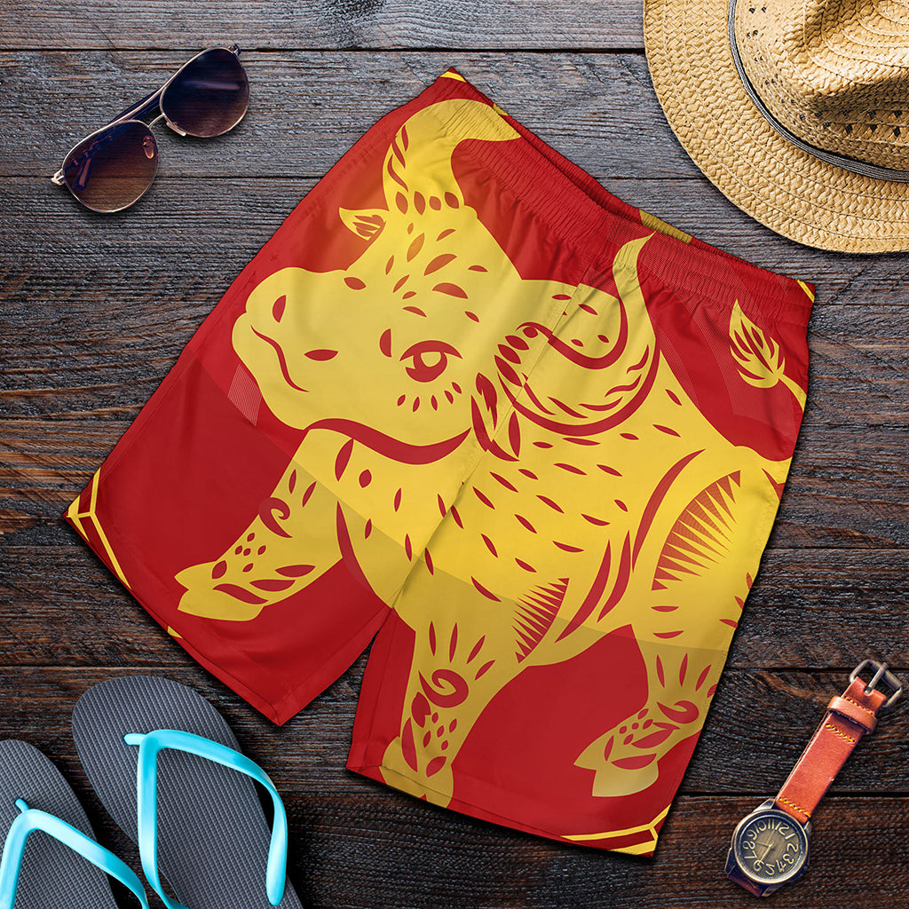 Chinese Ox Zodiac Symbol Print Men's Shorts