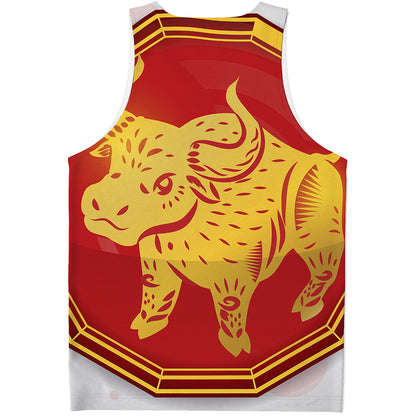 Chinese Ox Zodiac Symbol Print Men's Tank Top