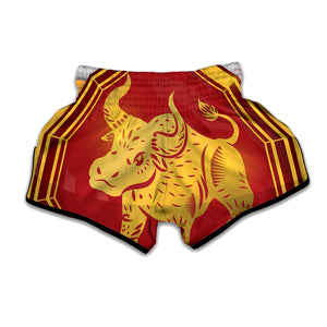 Chinese Ox Zodiac Symbol Print Muay Thai Boxing Shorts