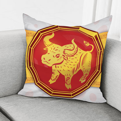 Chinese Ox Zodiac Symbol Print Pillow Cover