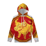 Chinese Ox Zodiac Symbol Print Pullover Hoodie