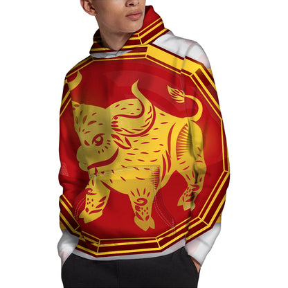 Chinese Ox Zodiac Symbol Print Pullover Hoodie