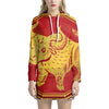 Chinese Ox Zodiac Symbol Print Pullover Hoodie Dress