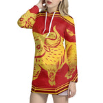 Chinese Ox Zodiac Symbol Print Pullover Hoodie Dress