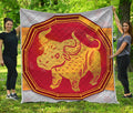 Chinese Ox Zodiac Symbol Print Quilt