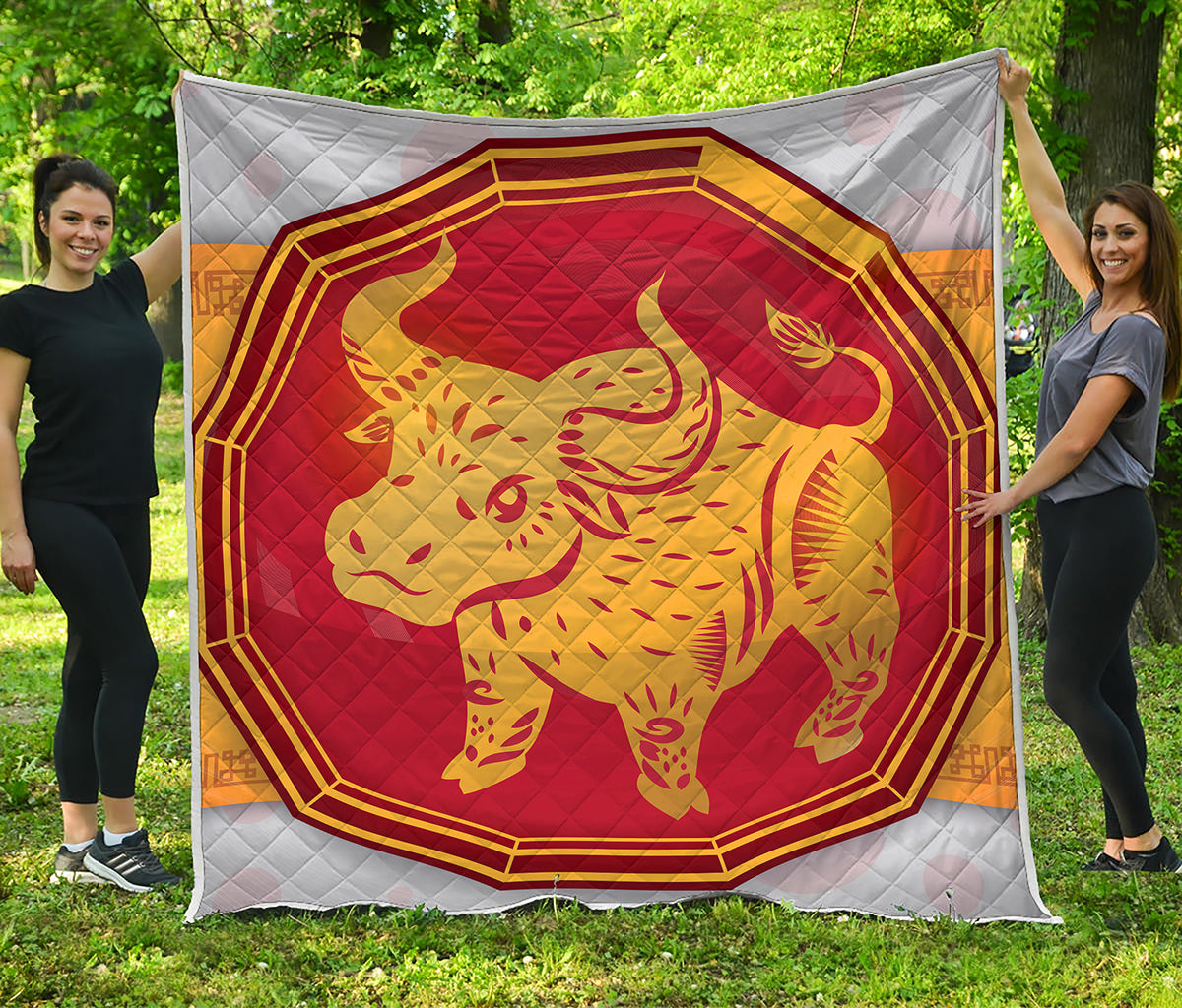 Chinese Ox Zodiac Symbol Print Quilt