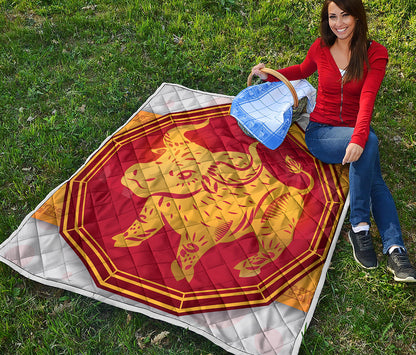 Chinese Ox Zodiac Symbol Print Quilt