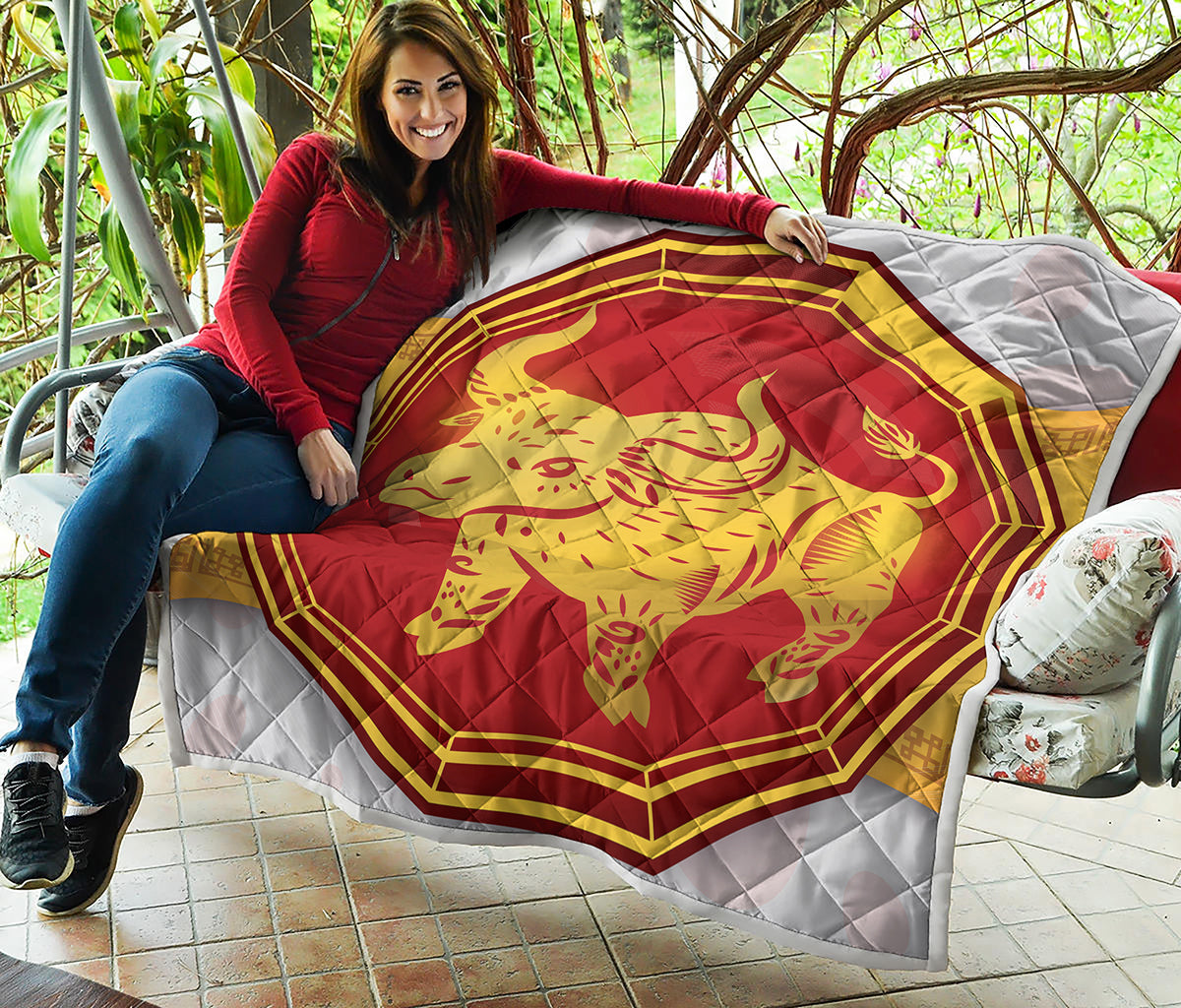 Chinese Ox Zodiac Symbol Print Quilt