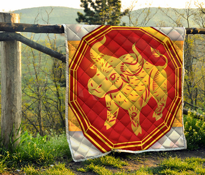 Chinese Ox Zodiac Symbol Print Quilt