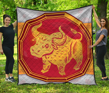 Chinese Ox Zodiac Symbol Print Quilt