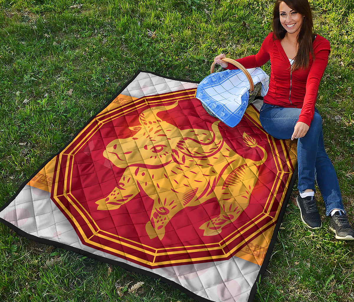 Chinese Ox Zodiac Symbol Print Quilt