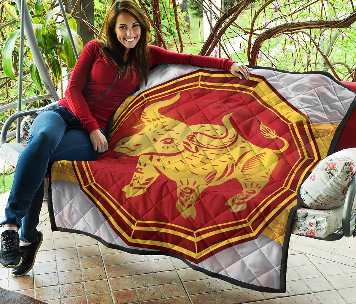 Chinese Ox Zodiac Symbol Print Quilt