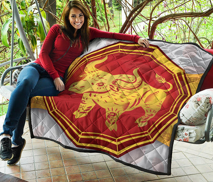 Chinese Ox Zodiac Symbol Print Quilt