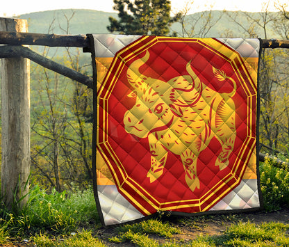 Chinese Ox Zodiac Symbol Print Quilt