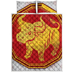 Chinese Ox Zodiac Symbol Print Quilt Bed Set